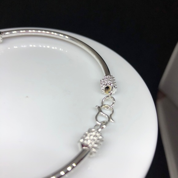 925 Beaded Bangle Bracelet With Hook - Picture 2 of 16